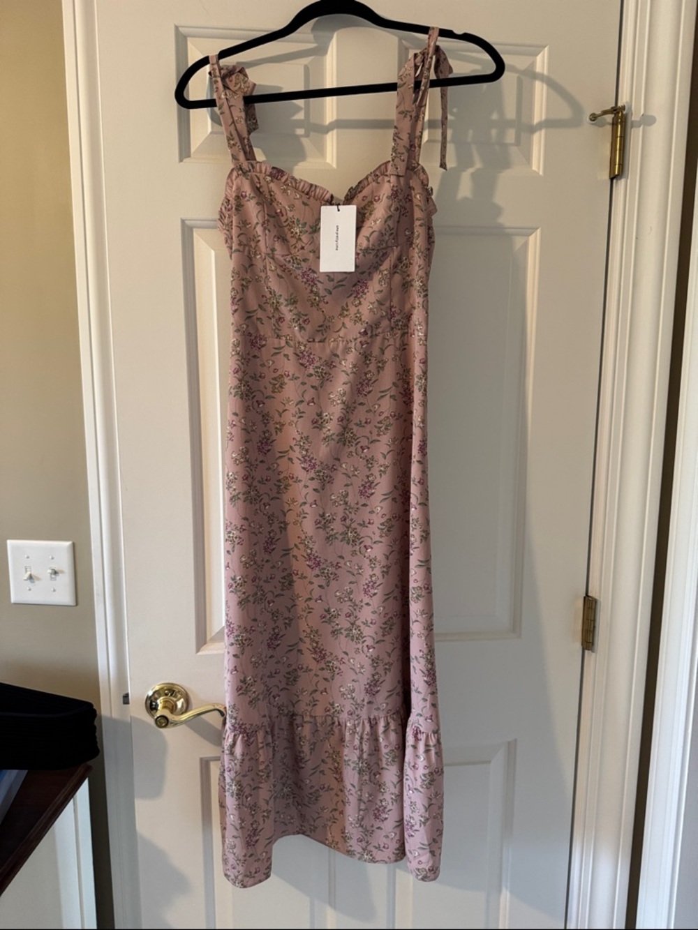 One Pretty Time Dusty Pink Floral Ruffle Strap Midi Dress